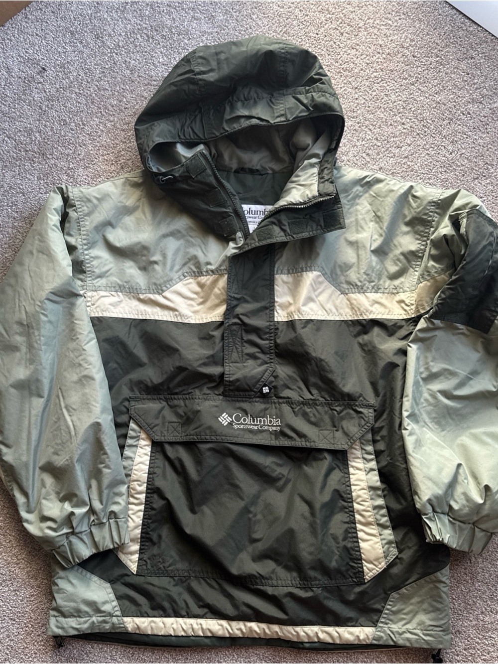 Columbia Olive & Light Green Hooded Anorak Pullover Jacket Medium